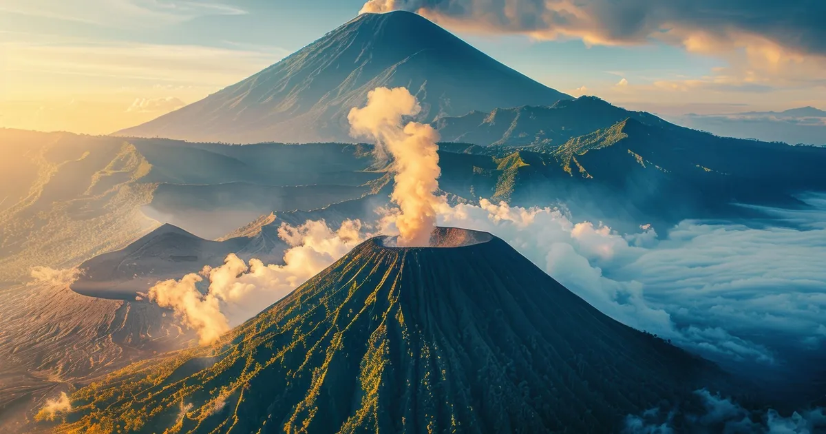 Vulcano attivo con fumarole e paesaggio vulcanico — kit emergenza Vesuvio per evacuazione zona rossa