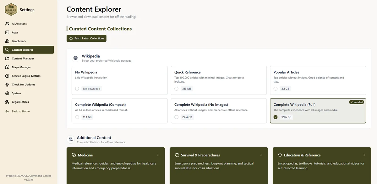 Esploratore di contenuti offline di Project NOMAD