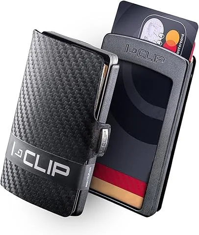 Original Portafoglio Slim per Uomo - Portafoglio con Clip - Mini Portamonete per fino a 12 Carte - Ultraleggero 22g - Pelle Genuina Aspetto Carbonio - Telaio Nero