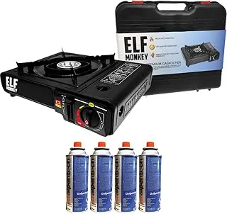 Fornello a gas da campeggio, include cartucce di gas. Cucina a gas con valigetta di trasporto: con 4 cartucce di gas