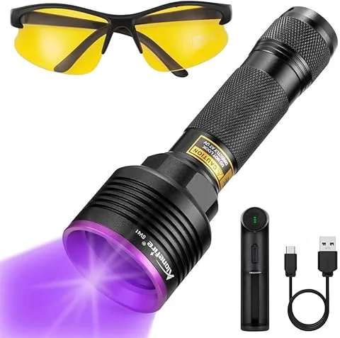 Alonefire SV41 Torcia UV 10W 395nm Professionale Potente Ricaricabile USB Ultravioletta Luce Nera Rilevatore di Urina per Resina, Pesca, Scorpioni, Minerali con Occhiali Protettivi UV, Batteria, Caricatore