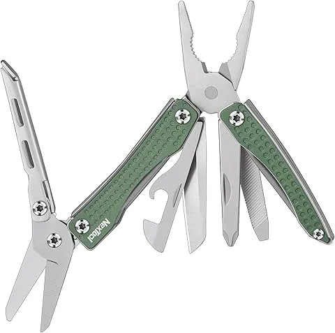NexTool Multitool, Mini Flagship 10 in 1 Mini multiattrezzo, attrezzo multifunzione pieghevole con coltello, pinze, apriscatole, forbici, cacciavite, apribottiglie per campeggio-Verde