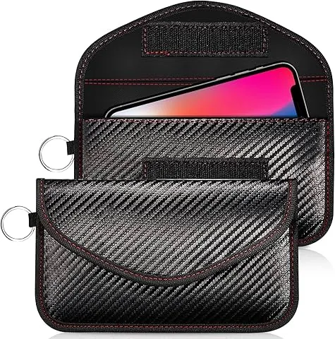 Wonwood_direct Custodia Faraday Cellulare per Telefono e Chiave Auto 2 Pezzi Borsa Faraday Cellulare Gabbia Faraday Portatile Bloccatore Segnale RFID/NFC Schermatura Anti-Tracciamento (Nero con Bordo Rosso)