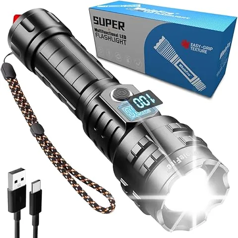 Torce LED Alta Potenza Ricaricabili, Torcia LED Ricaricabile USB, XHP70.2 20000 Lumens Super Potente Torcia a Batterie