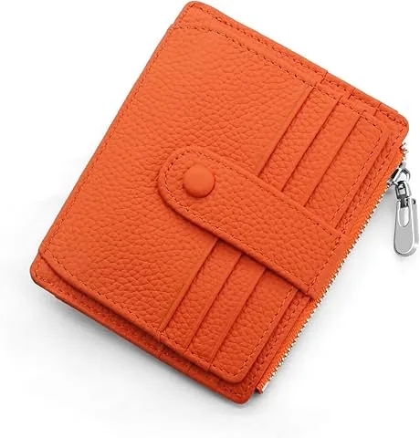 Portamonete Donna Uomo RFID Minimalista Porta Carte di Credito Pelle Autentica Piccolo Portafogli da Donna con Tasca con Cerniera per Monete Mini Portafoglio 14 Scomparti per Carte (Arancione)