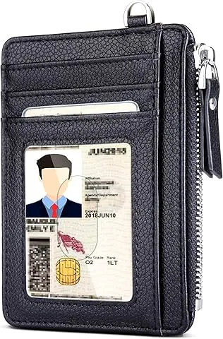 Portafogli per Uomo, Portacarte, Portafogli per Uomo Piccoli, Protezione RFID, Design Minimalista, con Cerniera, Capacità per 8 Carte, Nero