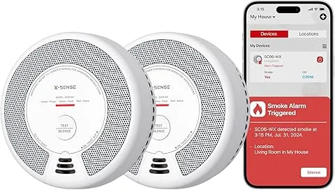 Allarme Wi-Fi X-Sense di Fumo e monossido di Carbonio con batteria sostituibile, Rilevatore Combinato Intelligente Compatibile con l'App X-Sense Home Security, SC06-WX, 2 Unità