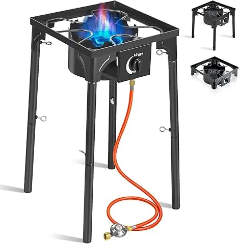 BACOENG Fornello a Gas 10KW con gambe smontabili, Fornello Campeggio Gas Portatile con 1.5M Tubo e Regolatore Pressione 50 mbar