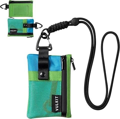 Portafoglio piccolo Minimalista con Finestra per documento, Portacarte con Blocco RFID Portafoglio Resistente all'Acqua con Cerniera per Documenti d'identità (Verde-Azzurro)
