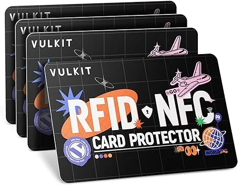 Carte di Blocco RFID/NFC- Confezione da 4, Protettore di Carta di credito Ultrasottile, Protettore di Carte senza Contatto, Bloccatore NFC Premium, per Carte di credito, Passaporti, Portafoglio